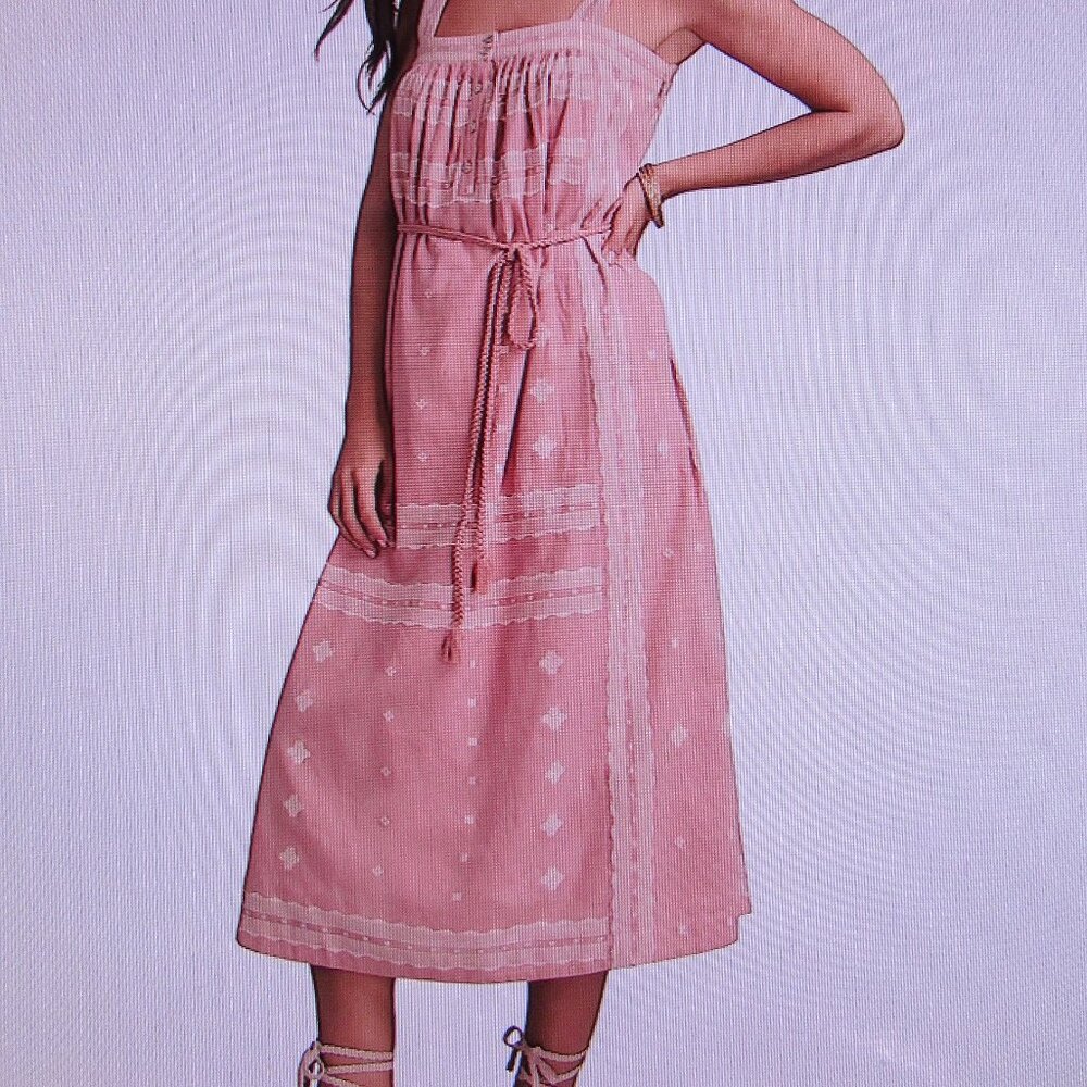 LUCKY BRAND MIDI COTTON DRESS Sz XXL NEW + TAG  $129 GORGEOUS FABRIC PINK - Picture 6 of 8